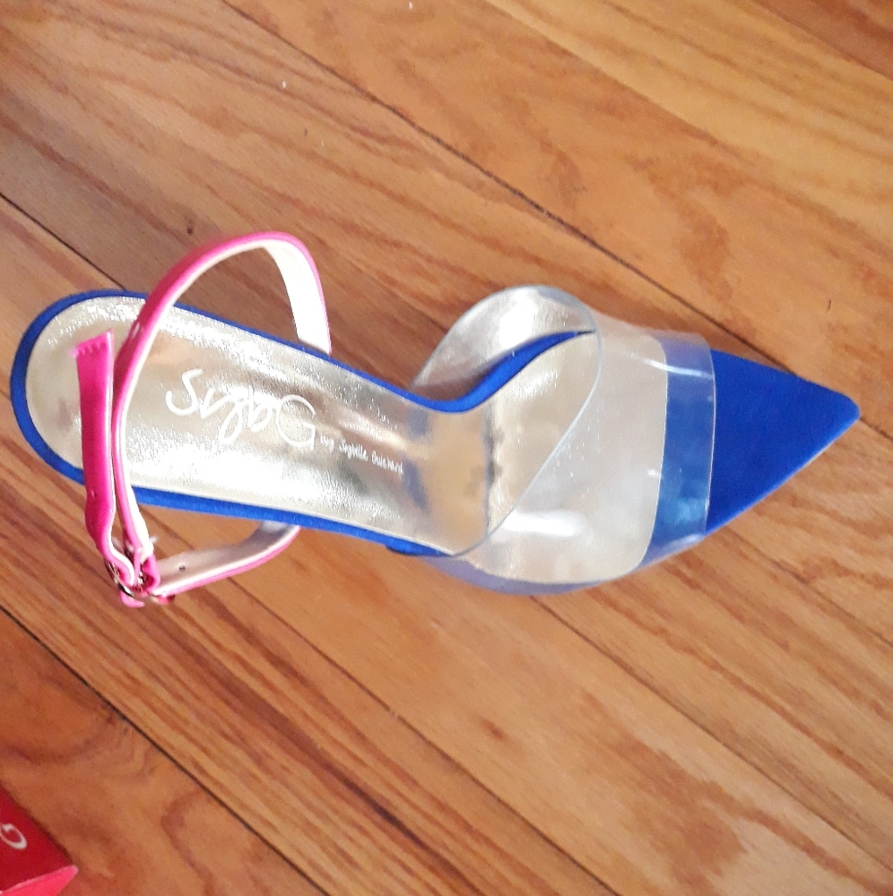 NEW Blue and Pink Women's Open Pointed Toe Heels Size 39 Blue, Pink, Gold Multi - Picture 4 of 6